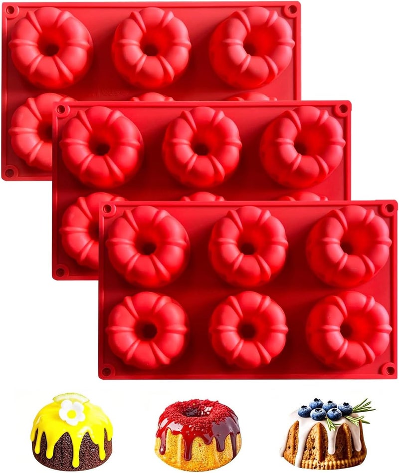 silicone mini bundt cake pan, silicone Cake Molds,Multi-Cavity small Cake Baking Pan, Silicone Baking Molds for Cupcakes, Muffins, Cornbread, Brownies, Donuts (3 packs)